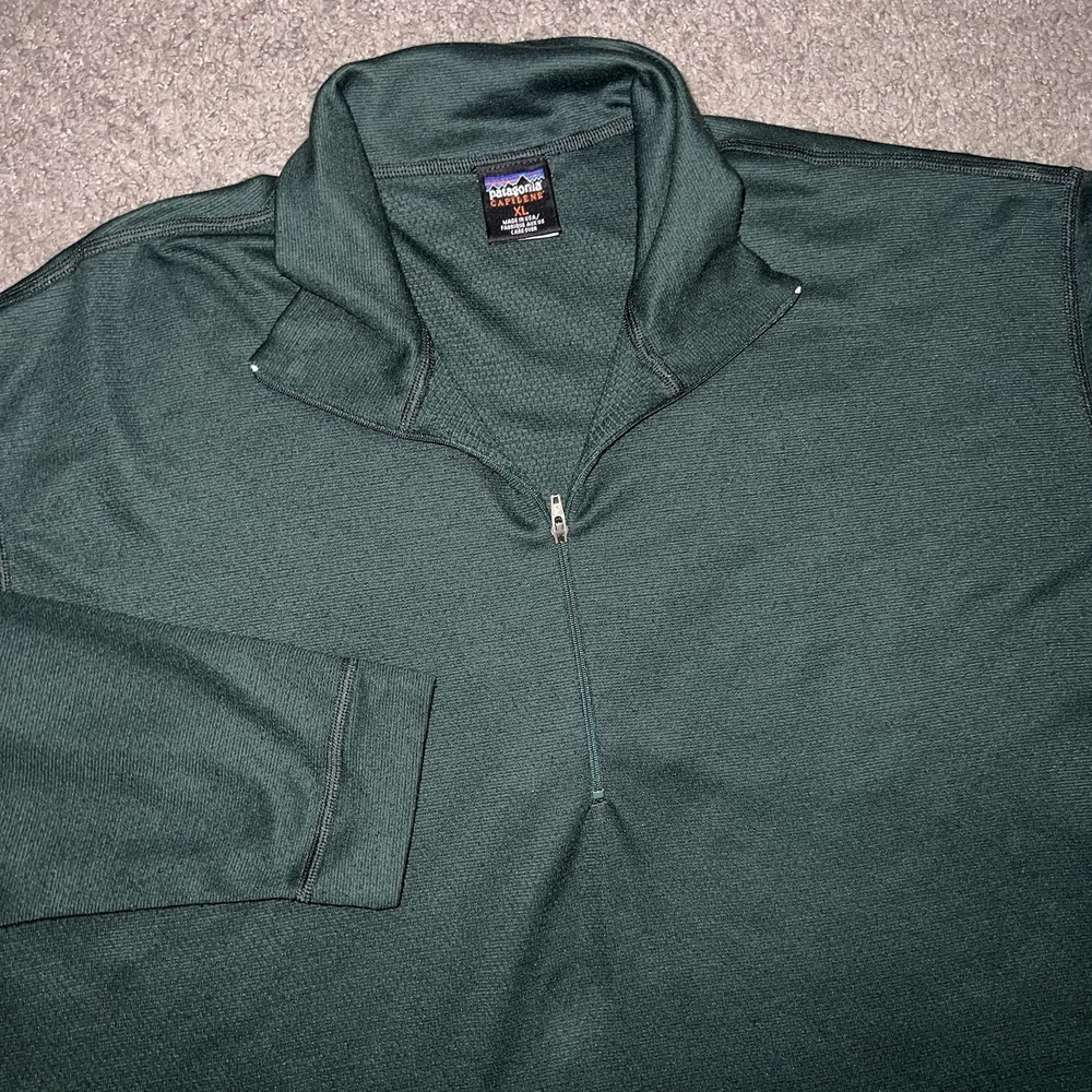 Patagonia Capilene Mens XL Green Mock Neck 1/4 Zip USA Made